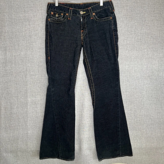 True Religion Corduroy Stone Black Flare Jeans Joey Women's 30 True Religion Corduroy Stone Black Flare Jeans Joey Women's 30