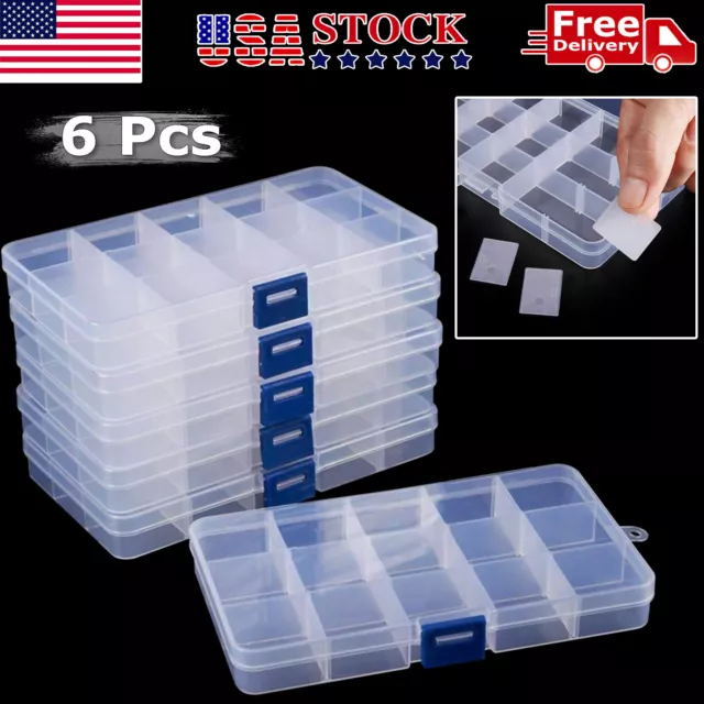 6 Pack Clear Jewelry Box Plastic Bead Storage Craft Container Earrings Organizer