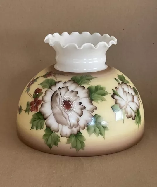 Vintage GWTW 10" Fitter Yellow Floral Hurricane / Electric Glass Dome Lamp Shade