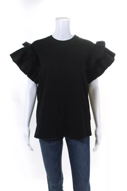 VVB Victoria Beckham Womens Flutter Sleeve Crew Neck Top Tee Shirt Black Small