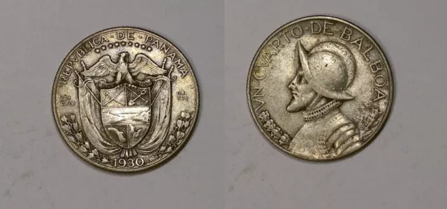 1930 Panama Silver Quarter Balboa Xf Condition Strcuk At Philadelphia #523-38