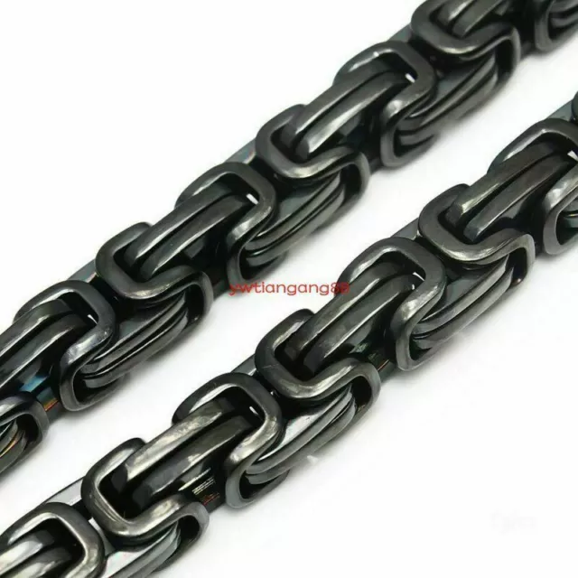 8"-40" Heavy Hotsale Black 316L Stainless Steel MenS Byzantine Chain Necklace 3