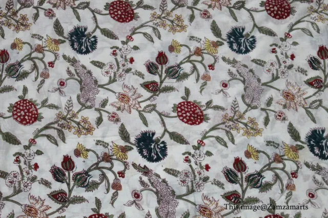 Neuf Coton Imprimé Floral Tissu 6.4m Indien Main Bloc Vêtements Loisirs Créatifs