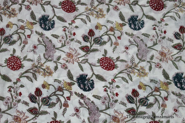 Neuf Coton Imprimé Floral Tissu 6.4m Indien Main Bloc Vêtements Loisirs Créatifs