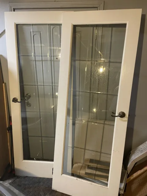 60"x80" Double Interior Doors Solid Core Wood with Beveled Window Glass