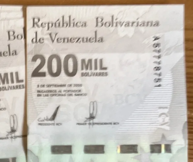 Lotto di 10 X Banconote Venezuela. 10 x 200.000 bolivares. Unc. Datato 2020. 3