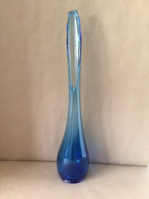 Houze *Peacock Blue* Art Glass 21.75” Smooth Swung Vase Mcm Vtg *Hard To Find*