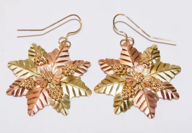 Black Hills Gold 10k Extra Large Flower Leaf Hook Earrings