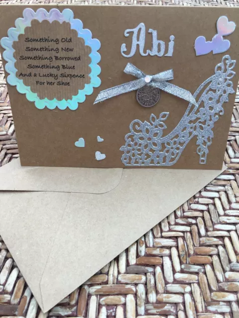 Personalised Rustic Shabby Chic Wedding Favour Card Lucky Sixpence Tattered Lace