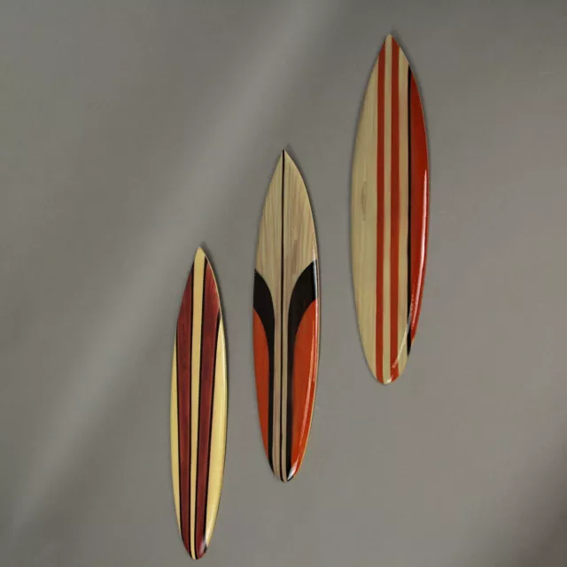 Hand Carved Painted Wooden Surfboard Wall Hanging Decor Beach Art Set of 3 2