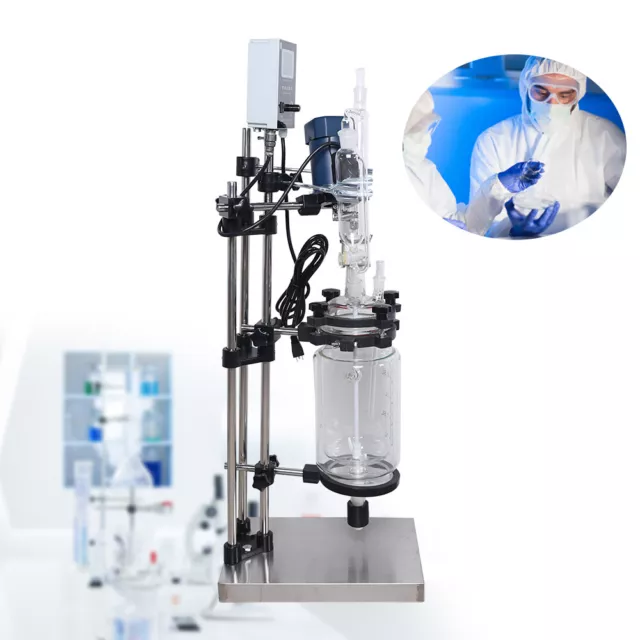 Lab 3L Jacket Chemical Reactor 2Layer Glass Reaction Vessel Digital 680r/min 90W