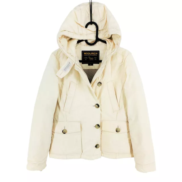 Woolrich Blanc à Capuche Veste Doudoune Manteau TAILLE XS