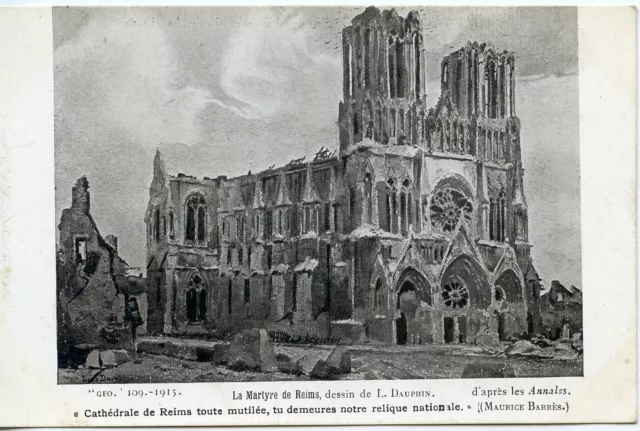 Ww1 // Cpa / Military War // The Martyrdom Of Reims The Cathedral
