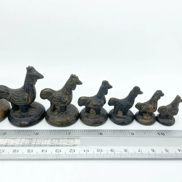 Superb Old Bronze Opium Weight Set 9 Chicken Weights 7