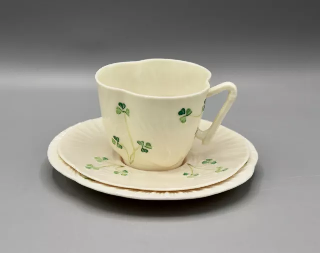 Belleek Harp Shamrock Tea Setting Flat Cup Saucer Dessert Pie Plate 6th Mark 2