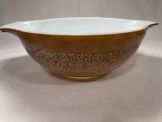 Vintage Pyrex Woodland Brown Tan Cinderella Mixing Bowl 4 Qt #444 Corning NY