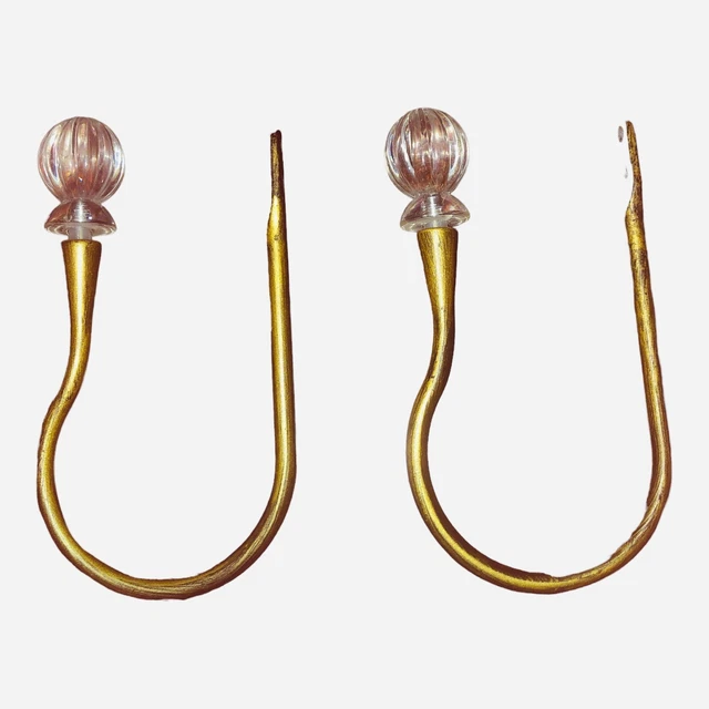 Brass Finish Curtain Drapery Tieback Wall Mounted Decorative Hooks Set Of 2