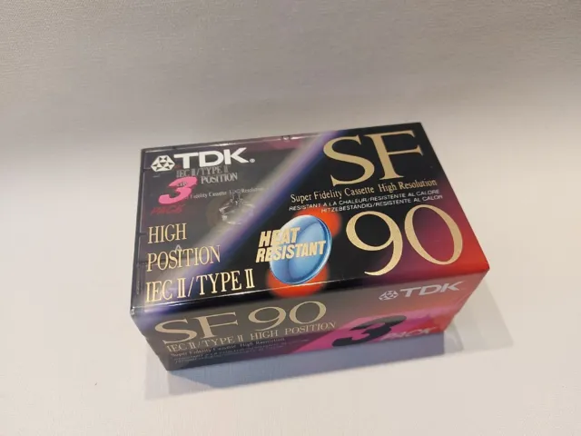 3x TDK SF90 cassetta audio vuota cromata nastro 90 minuti nuovo sigillato stock 2