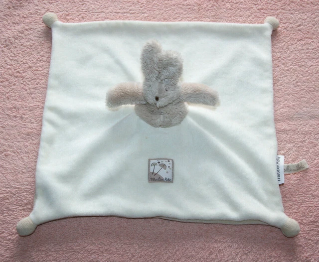Moulin Roty Doudou Lapin Plat Marionnette Beige Carre Basile Et Lola Etat Neuf
