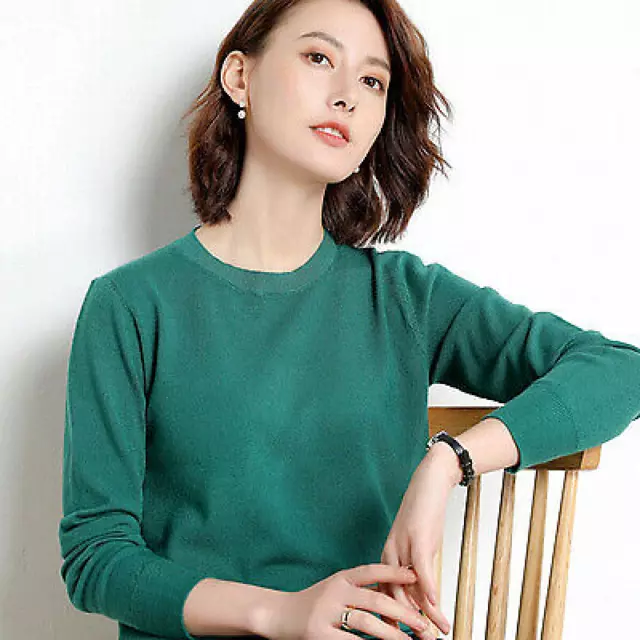 Women Cashmere-like Sweater Knitted Pullover Slim Crew Neck Sweater Solid Jumper