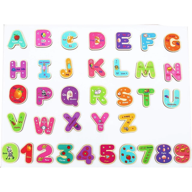 Wooden Magnetic Letters And Numbers - Fridge Magnets For Kids- Alphabet Letter