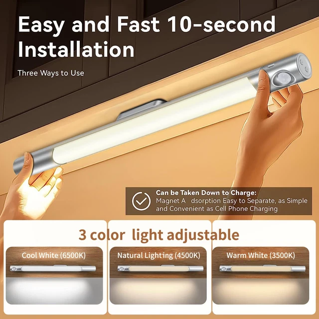 360° Rotating LED Cabinet Light Motion Sensor Smart Dimming USB Rechargeable USA