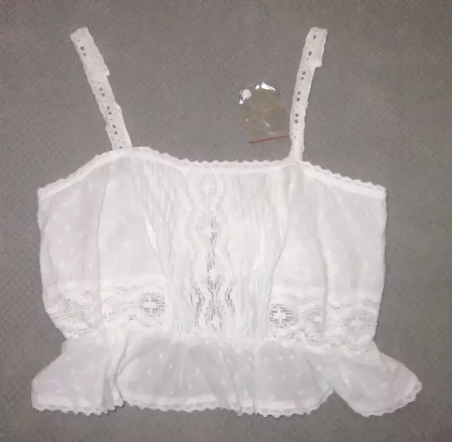 Women's Asos Design White Lace Cropped Babydoll Tank Top Size 4