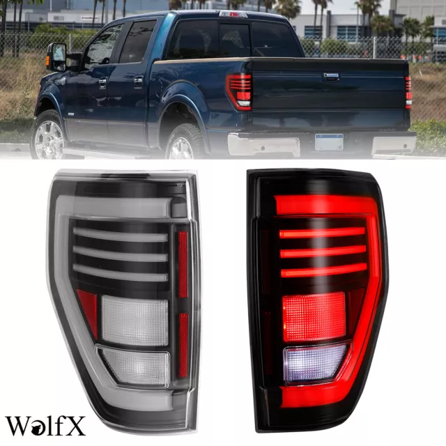 LED Sequential Tail Lights For 2009-2014 Ford F-150 Matte Black Clear Lamps L+R
