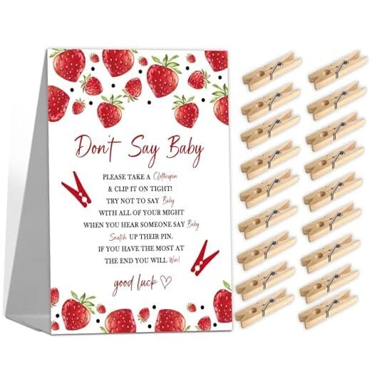 Adventure Don't Say Baby Game - Baby Shower Game With Sign & 50 Mini Clothespins, Gender Neutral