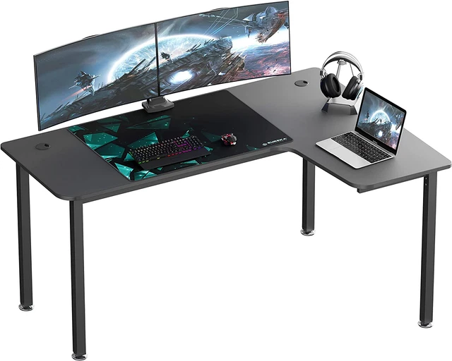 60 Inch Black Corner L Shaped Computer Desk, Home Office Gaming Study Work Writi