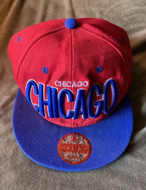 *VINTAGE* Chicago Red / Blue SnapBack Hat - New League Hats w/Sticker  Size (Y)