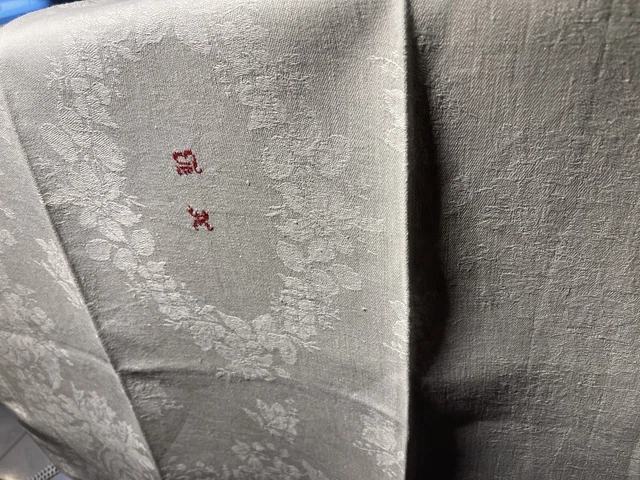 Service Table Ancien, Nappe  Et 9 Serviettes Lin soie Napoleon III Mono XB NSL15 4
