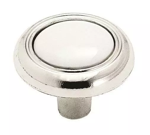 Residential Mushroom Kitchen Cabinet Knob 1 1/4" Diameter White / Polished Chro