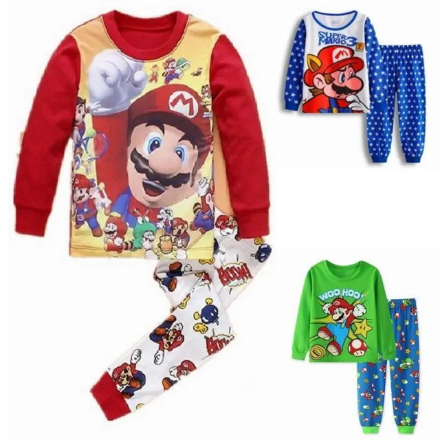 Super Mario Boys Kids Pyjamas Long Sleeve sets Pjs Sleepwear Nightwear Outfit.UK