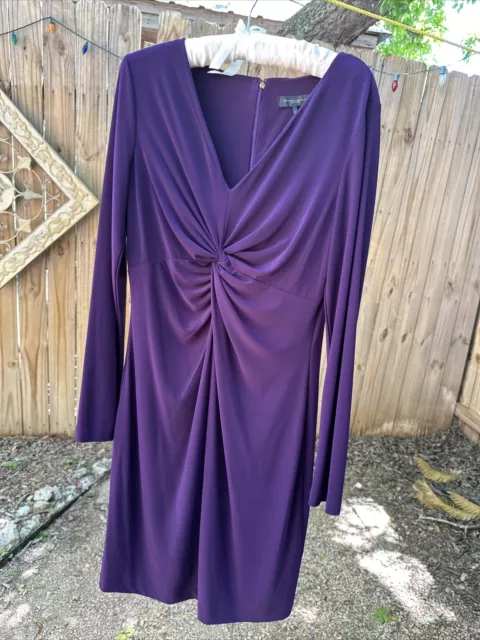 Donna Karan Dress  Purple Long Sleeve V Neck Twisted Dress Size 12 Career