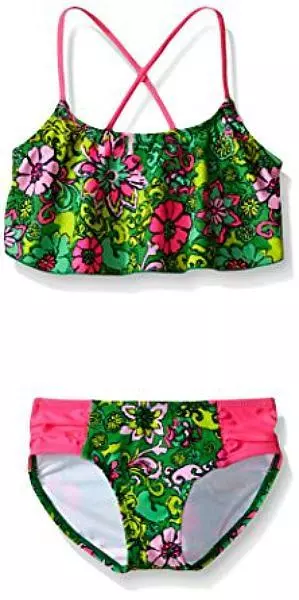 NEW Kanu Surf Big Girls Karlie Flower Flounce Bikini Swimsuit, Green, Size 12