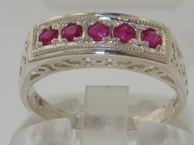 Solid English 925 Sterling Silver Natural Ruby Victorian Eternity Style Ring