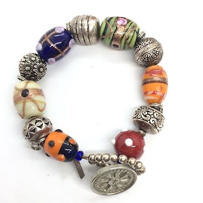 Vintage  Bedazzled Murano Glass Beads Charm Bracelet