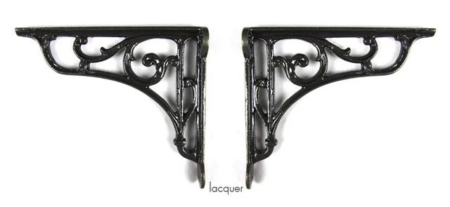 Pair Traditional Antique Victorian Style Cast Iron Scroll Shelf/Cistern Brackets
