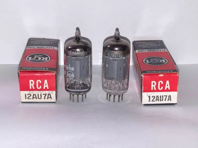 1950's RCA 12AU7 12AU7A ECC82 Long Plate Tubes - Matched Pair, Tested, NOS/NIB