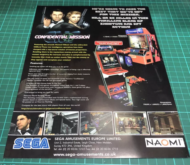 Sega Confidential Mission Arcade Videogame Flyer, Advert