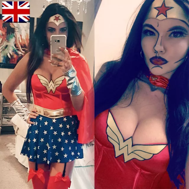 Wonder Woman Diana Superhero Costume Fancy Dress Outfit Cape Halloween Cosplay