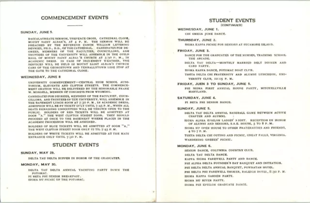 RARE 1921 George Washington University 100th COMMENCEMENT EVENTS PROGRAM -E10B