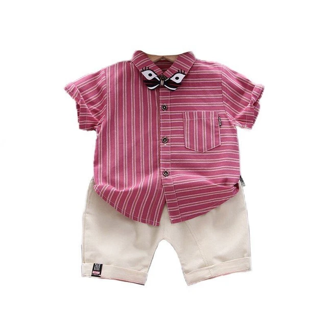 Manica Corta Bavero Camicia E Elastico Vita Shorts 2Pcs da Bambini Abiti Casual