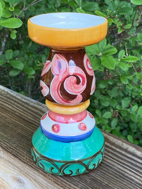 MINT Vicki Carroll Pottery Sil Vous Plait Ceramic Pillar Candle Holder Vtg '90s