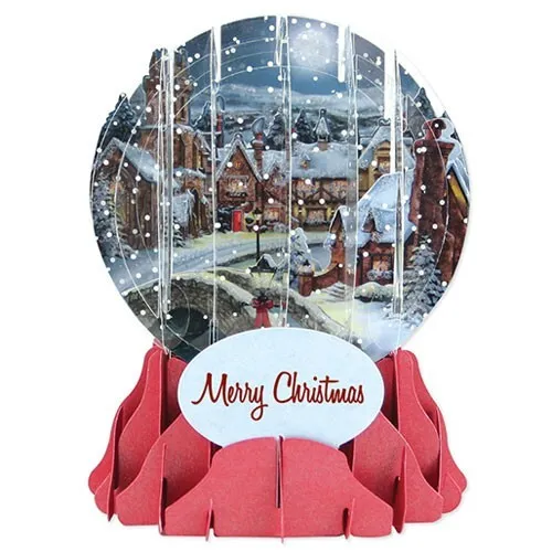 3D Pop Up Snow Globe Greetings Christmas Card - MIDNIGHT VILLAGE - UP-WP-SGM-040