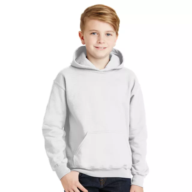 Gildan White Hoodie Heavy Blend Basic Hooded Sweater Boy Girl Youth Kids 3