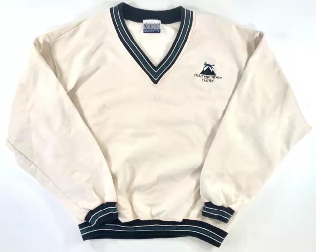 Vintage 90s Spirit Mountain Casino V Neck Embroidered Pullover Sweatshirt Size L