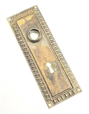 Vintage Steel Door knob Back Plate Salvage Hardware 6 1/2" x 2 1/4" holes 2 3/8"