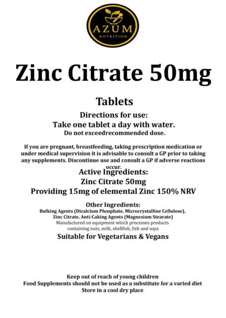 AZUM - ZINKCITRAT 50 mg HOCHFESTE TABLETTEN IMMUNUNTERSTÜTZUNG AKNE VEGAN 3